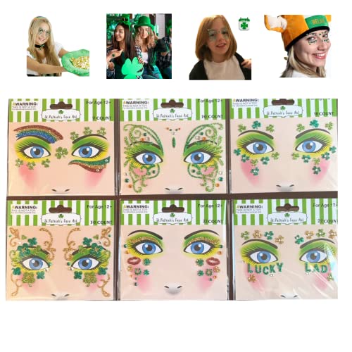 Os conjuntos do dia de Saint Patricks enfrentam jóias rosto gemas grudam no rosto brilho strass para maquiagem com mais de 130 adesivos de rosto jóias kit temporário de tatuagens para festas rave henna verde
