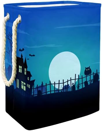 Indivimador Blue Halloween Night-01 Lavanderia grande cesto de roupas prejudiciais à prova d'água cesta