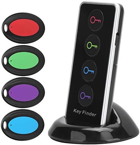 Zooke Key Finder, localizador de item de RF de 80db sem fio com letras rastreador de chave com controle remoto de 98 pés e 4 receptores, localizador de chave