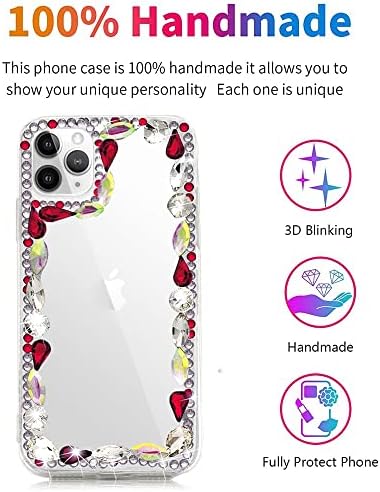 AS -ZEKE elegante capa de telefone compatível com o Samsung Galaxy S22 6,1 polegada 2022, Bling Handmdae Series Rhinestone Frame Design Girls Women Cover Caso - Red