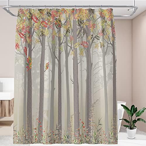 Cortina de chuveiro florestal de outono qzjdx para banheiro resumo de árvores de outono com folhas