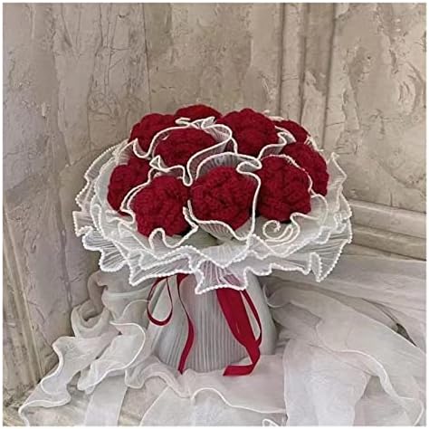WENLII GRADIIO DE CROCHET Handmade Rose Kouquet Terminado de lã para enviar namorada BFF LOVE GUND
