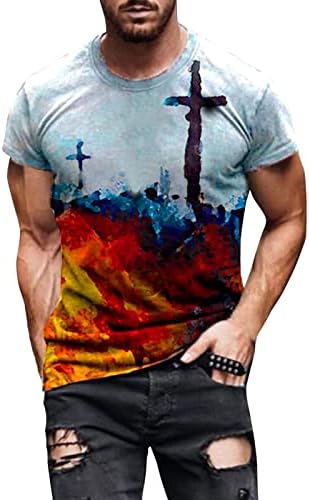 XXBR Mens Soldier T-shirts de manga curta, 2022 Fé de verão Jesus Cross Print Slim Fit Athletic