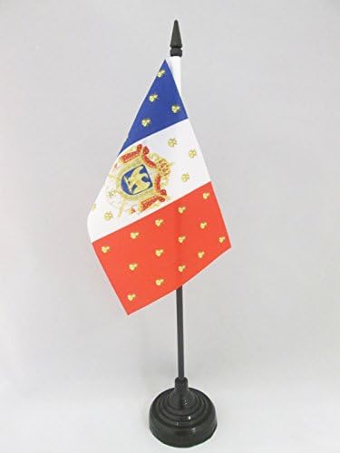 AZ Padrão de bandeira de Napoleão III da bandeira da tabela da França 4 '' x 6 '' - Segunda bandeira da mesa do Empire French Empire 15 x 10 cm - Beck de plástico preto e base