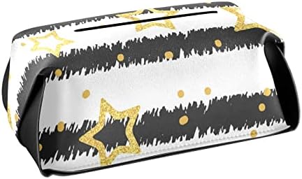 Gold Stars Stripped Tissue Box Capa Retangular Leather Tissue Box Solder com dispensador de tecido facial da alça
