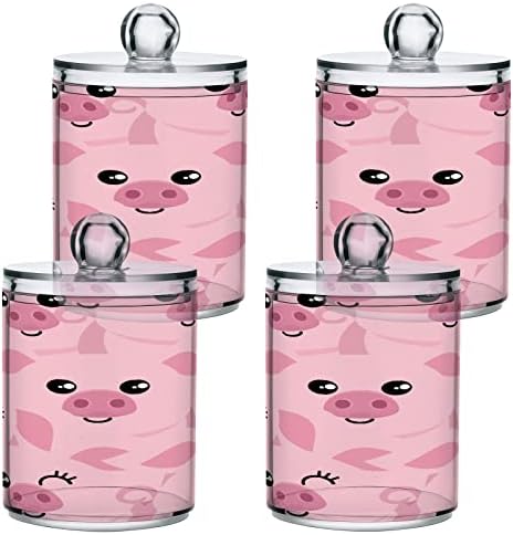 Porcos fofos Pink Swab Swab Porta de banheiro Jarra com tampas conjuntos de algodão Round Bolder