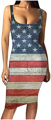 Dia da Independência da Hoxine Dia de Bodycon Vestido de tanque de corpo para mulheres 4 de julho