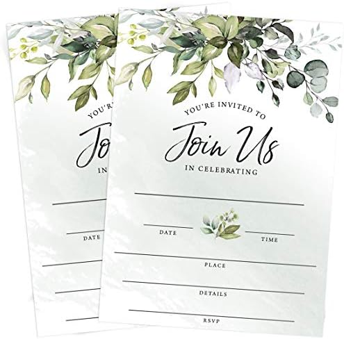 Convites e envelopes de preenchimento de festa impressos, Eucalyptus Greenery, conjunto de 25