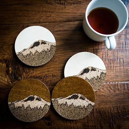 Path e Oak Mt Rainier Wood e Cork Coasters, Gift for Mountain Lover ou Wiker