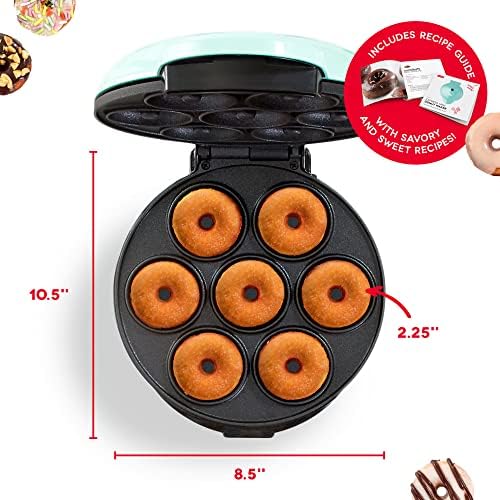 Dash Mini Donut Maker Machine para café da manhã para crianças, lanches, sobremesas e muito mais com superfície antiaderente, faz 7 donuts-aqua