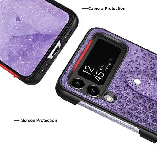 Bizzib para Samsung Galaxy Z Flip 4 Caixa com anel, Couro em âmbito em grau Faixa esbelta com tampa de proteção contra pc anti-Slip PC Compatível com Galaxy Z Flip 4-Purple