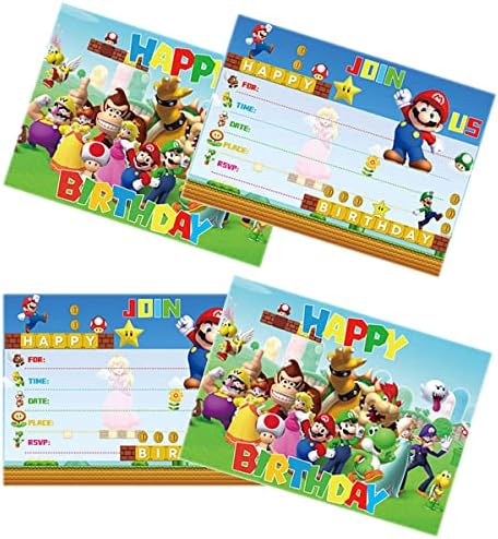 NF 24pcs Mario Cartão de convites para festas de aniversário, suprimentos de festas de videogame ， Super Bro Party