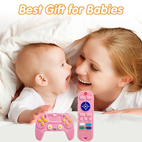 Brinquedos de dentição bebê brinquedos de silicone de grau de alimento macio para bebês de 3 a 24 meses de controlador de jogo e controle remoto em forma de bebê brinquedo para bebês mastigar brinquedos aliviados gomas de bebês