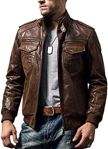 Sabor masculino motoqueiro retro marrom casaco de motocicleta jaqueta de couro genuíno