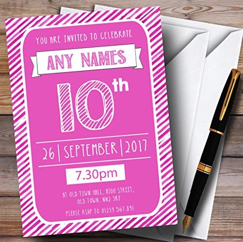 O card zoo rosa e branco listrado deco 10º convites de festa de aniversário personalizados