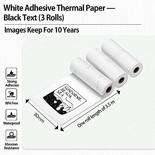 Impressora portátil Phomemo M04S- Impressora de adesivo térmico sem tinta Bluetooth com 3 rolos de papel preto em papel adesivo branco