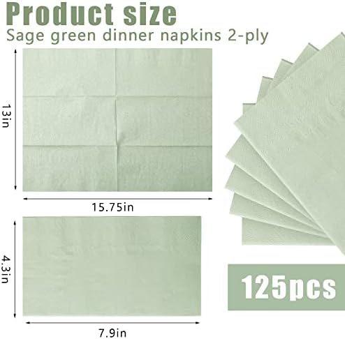 125 pacote de papel verde sálvia guardanapos guardanapos descartáveis ​​guardana
