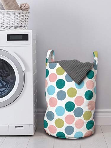 Bolsa de lavanderia abstrata de Ambesonne, pastel Big Polka Dots Grunge estilo ovais redondos geométricos