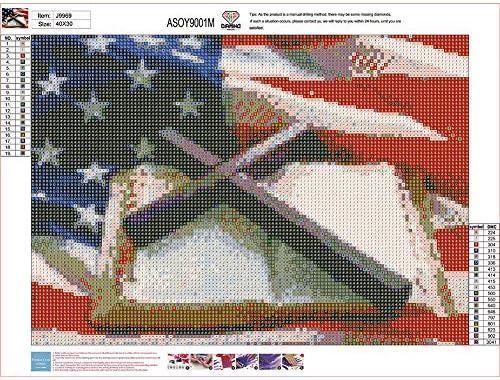 Pintura de diamante 5D DIY por kit de número para adultos, broca completa bandeira americana com bordado