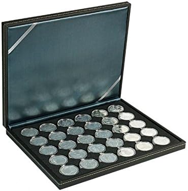 Lindner 2364-2226CE NERA M Coin Case com uma inserção preta com 30 compartimentos redondos. Adequado