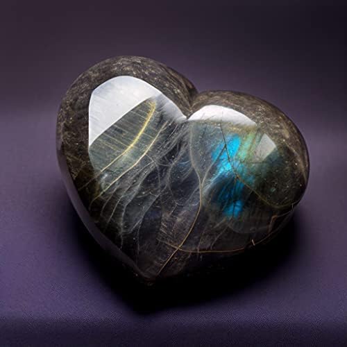 Sigmntun polido Labradorita Coração de Pedra de Madagascar, 1,5-2 polegadas - A+ Pedra Flash Azul de grau para decoração, cura e presente