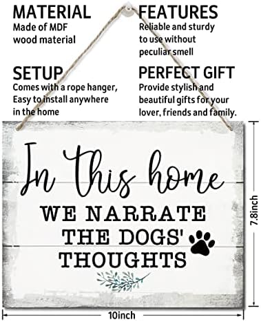 Nesta casa, narramos o sinal de decoração de pensamentos do cachorro, pendurando placas de madeira