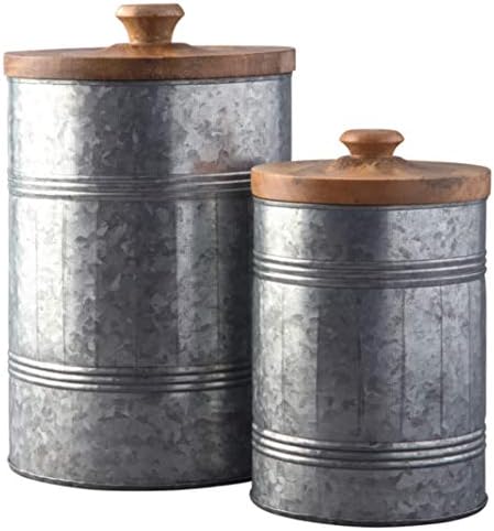 Design de assinatura de Ashley Divakar Industrial Farmhouse Galvanized Metal 2 Peças Jar Jar, cinza