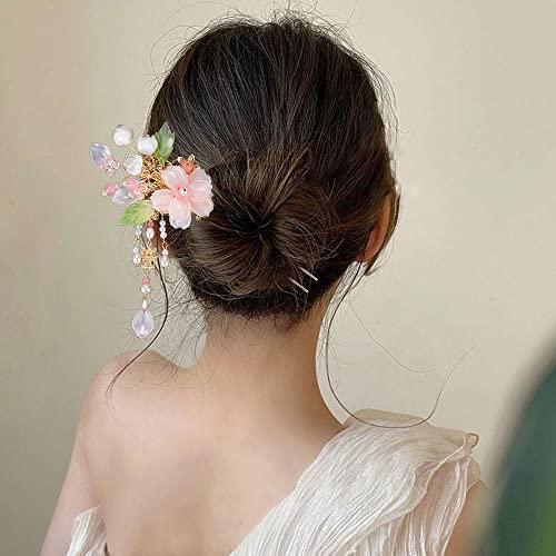 Becos de cabelo chineses pendurados, paus de cabelo chinês com borla, acessórios de cabelo chineses antigos para mulheres