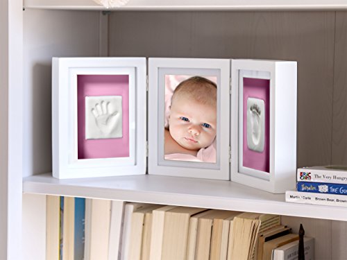 Pearhead Newborn Baby Handprint e pegada de luxo de luxo e kit de impressão, moldura de mesa, branco