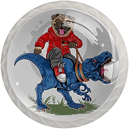 Botões de cômoda de cômoda de porteira e maçanetas de gaveta de dinossauros botões de gabinete de vidro de cristal 4pcs impressão colorida redondo botões brancos da criança 1.38 × 1.10in