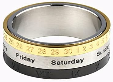 Ringos de unhas wybaxz para mulheres modelos podem transformar texto romano Semana de três cores calendário de aço inoxidável anel de anel de anel de anel masculino de boa qualidade anel de qualidade anime