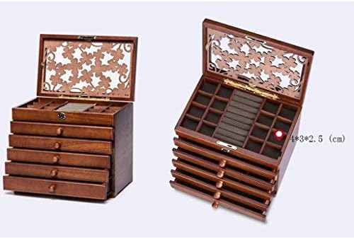 Caixa de jóias Wyemg - Caixa de jóias de madeira de madeira com joias de bloqueio Caixa de armazenamento de jóias de jóias de grande capacidade para várias camadas