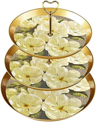 Pintura a óleo de flor Stand de cupcakes de 3 camadas, suporte de bolo, suporte de sobremesa em camadas, pratos redondos para servidor de buffet de chá de chá de chá de casamento de casamento