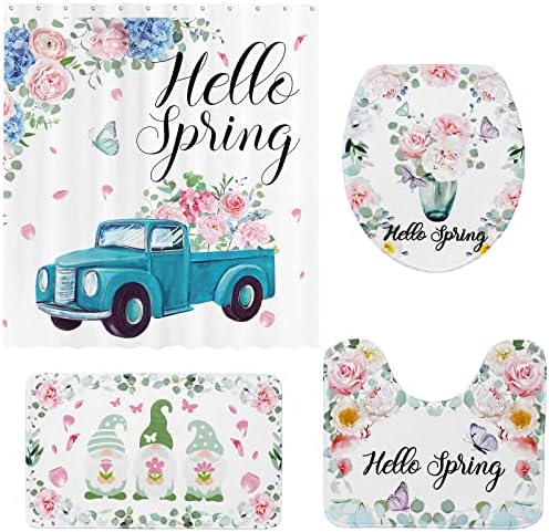4 peças Hello Spring Truck Floral Chuveira Curta