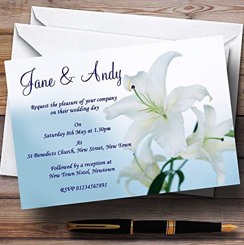 Convites de casamento personalizados de flor de lírio azul branco
