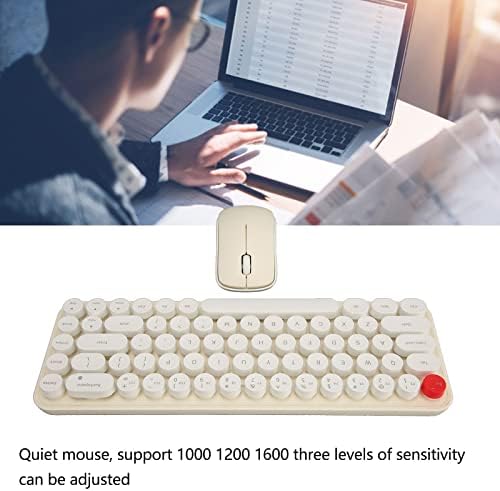 Teclado de teclado e mouse retro sem fio, teclado portátil de 68 teclas de máquinas de escrever com receptor USB, teclado fofo de mouse silencioso para teclados de escritório para presentes em casa