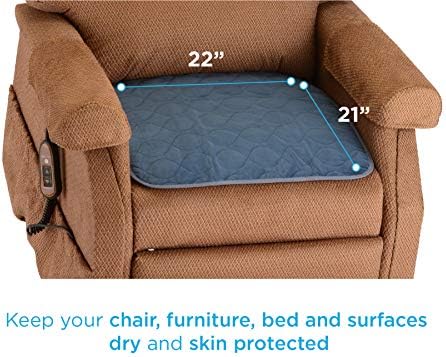 Nova Impermeável Reutilizável para cadeira, assento, mobília ou cama com veludo camada superior, sede de incontinência lavável e sobreposição de superfície, super absorvente, tamanho de 22 ”x 21”, azul