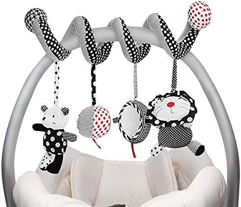 Espiral sensorial preto e branco - assento infantil de carro, barra de berço, brinquedo de atividade suave de carrinho de bebê