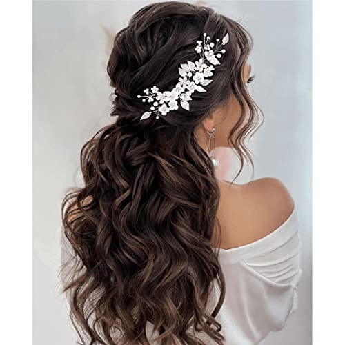 Gorais Flower Bride Hair Hair Vine Silver Pearl Acessórios de cabelo de noiva