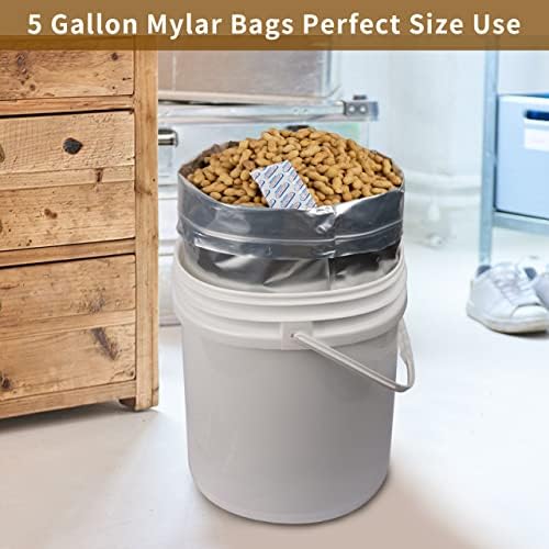 Sacos Mylar de 5 galões com absorvedores de oxigênio para armazenamento de alimentos Big Mylar sacos para armazenamento de alimentos com 25 absorvedores de oxigênio de 2500cc de 2500cc Total de 10,5 mil bolsas de zíper…