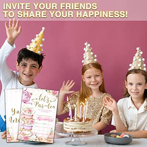Convites de festas de aniversário de chá de UTESG, convites de aniversário para meninos meninas, rosa Convites de preenchimento floral rosa, decorações de festas de aniversário, conjunto de 20 cartas com 20 envelopes