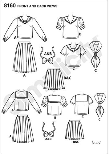 Simplicidade 8160 Anime School Girl Cosplay Sewing Pattern, 3 Trajes Tamanhos 14-22