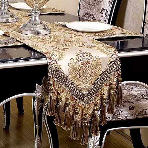 Ozxchchixu bordados de mesa bordados, modernos corredores de mesa de damasco de tecido jacquard com vários truques