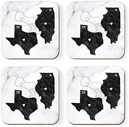 Andaz Press Square Coffee Drink Coasters Presente de longa distância, Texas e Illinois, 4-Pack, afastando
