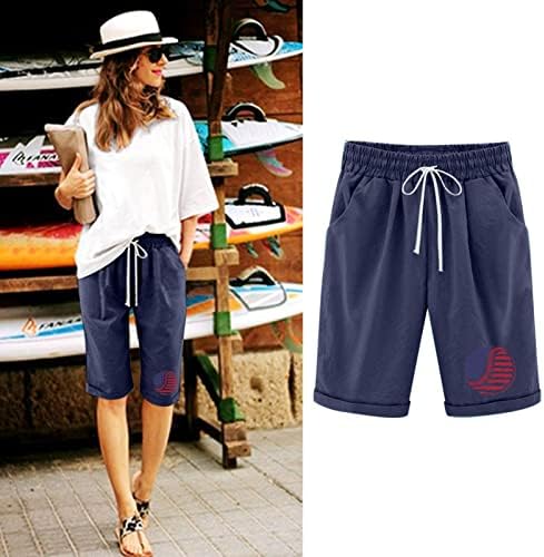 Mulheres de verão Bermudas shorts linho de algodão alta calça calça calça casual praia shorts