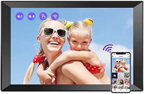 BigasUo 14,1 polegadas de quadro de imagem digital grande 1280x800 HD Touch Screen, WiFi Electronic Photo Frames com armazenamento de 16 GB, auto-rotate, compartilhe fotos instantaneamente de qualquer lugar