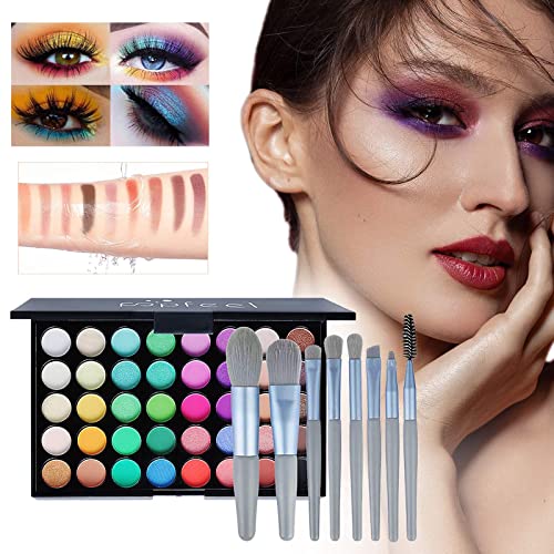Kit de maquiagem para sombras para os olhos- Profissional Pigmented 40 Colors Palette de sombra com 8 PCs Brushes Eye Makeup Kit