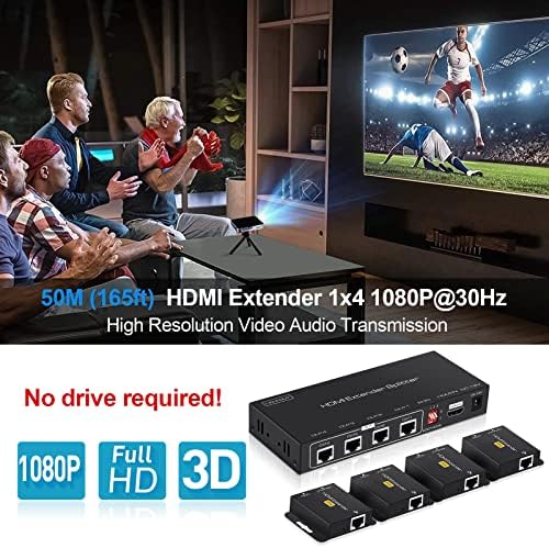 Avedio Links 1x4 HDMI Extender Splitter 165 pés, 1080p@60Hz HDMI Extender 1 em 4 Out sobre gato 5e/6/7,
