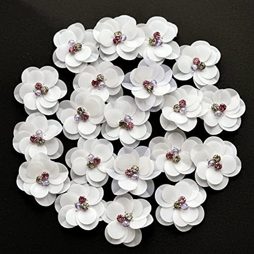 20 PCS Pérola Branco 2 '' Flores Retrões Stromestons Apliques de Floras, Cristal Flor Flor Applique