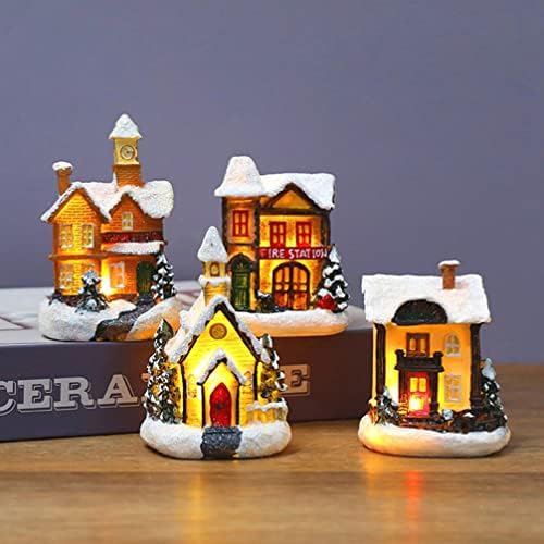 Decoração de desktop de nuobesty 4pcs cenas de Natal Casas da aldeia iluminadas de Natal Led Led House